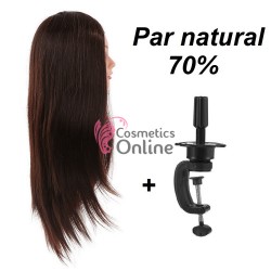 Cap de practica N Saten inchis din par Natural 45 cm + Suport  B9416